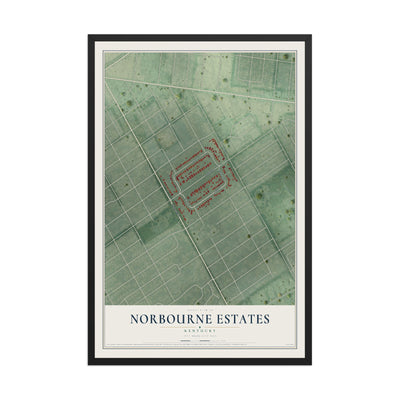 Map of Norbourne Estates, Kentucky, 12 x 18 inch print in a black wood frame