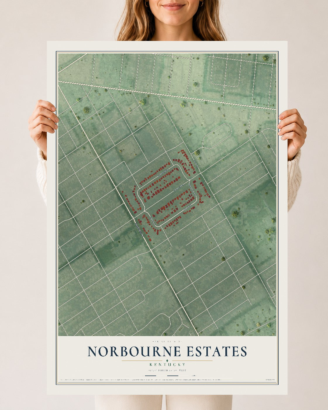 Map of Norbourne Estates, Kentucky, 24 x 36 inch unframed archival matte print