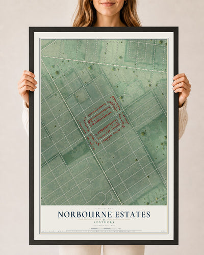 Map of Norbourne Estates, Kentucky, 24 x 36 inch print in a black wood frame