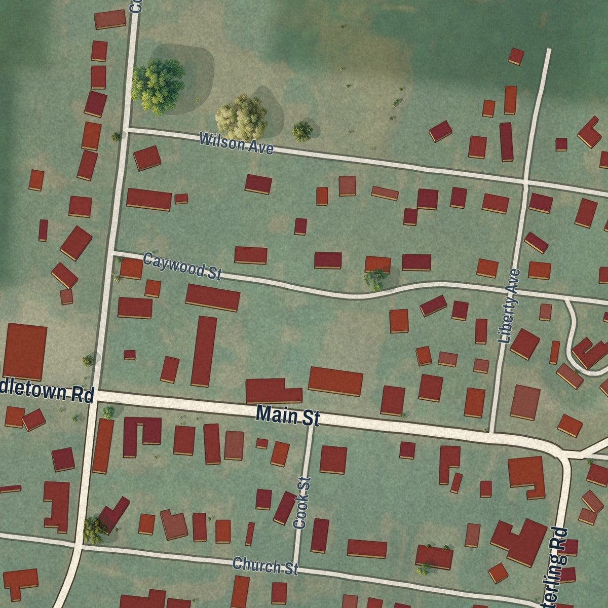Close-up of the map of North Middletown, Kentucky print showing street and building detail