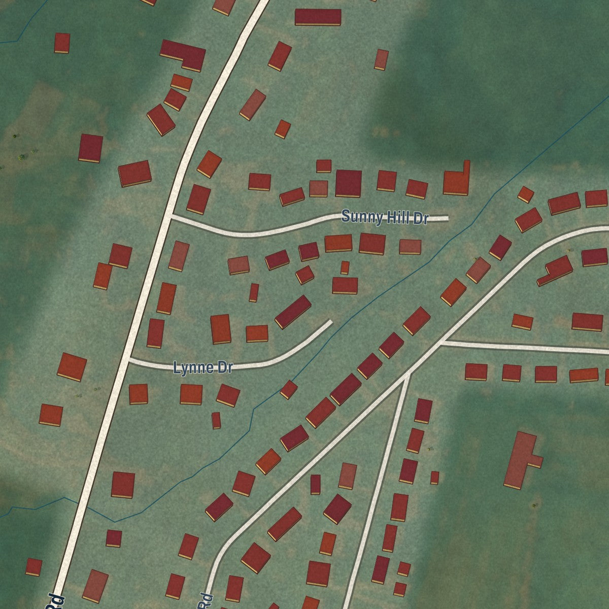 Second close-up of the map of North Middletown, Kentucky print showing more streets and buildings