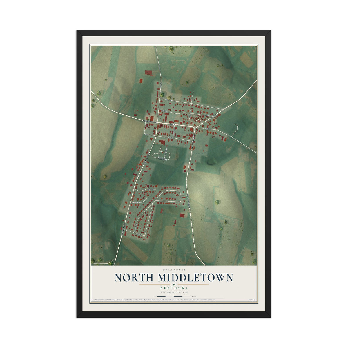 Map of North Middletown, Kentucky, 12 x 18 inch print in a black wood frame