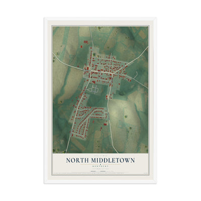 Map of North Middletown, Kentucky, 12 x 18 inch print in a white wood frame