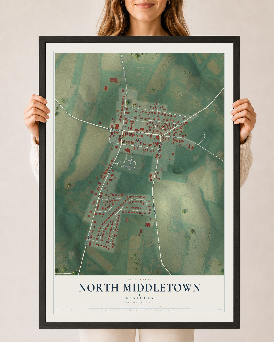 Map of North Middletown, Kentucky, 24 x 36 inch print in a black wood frame