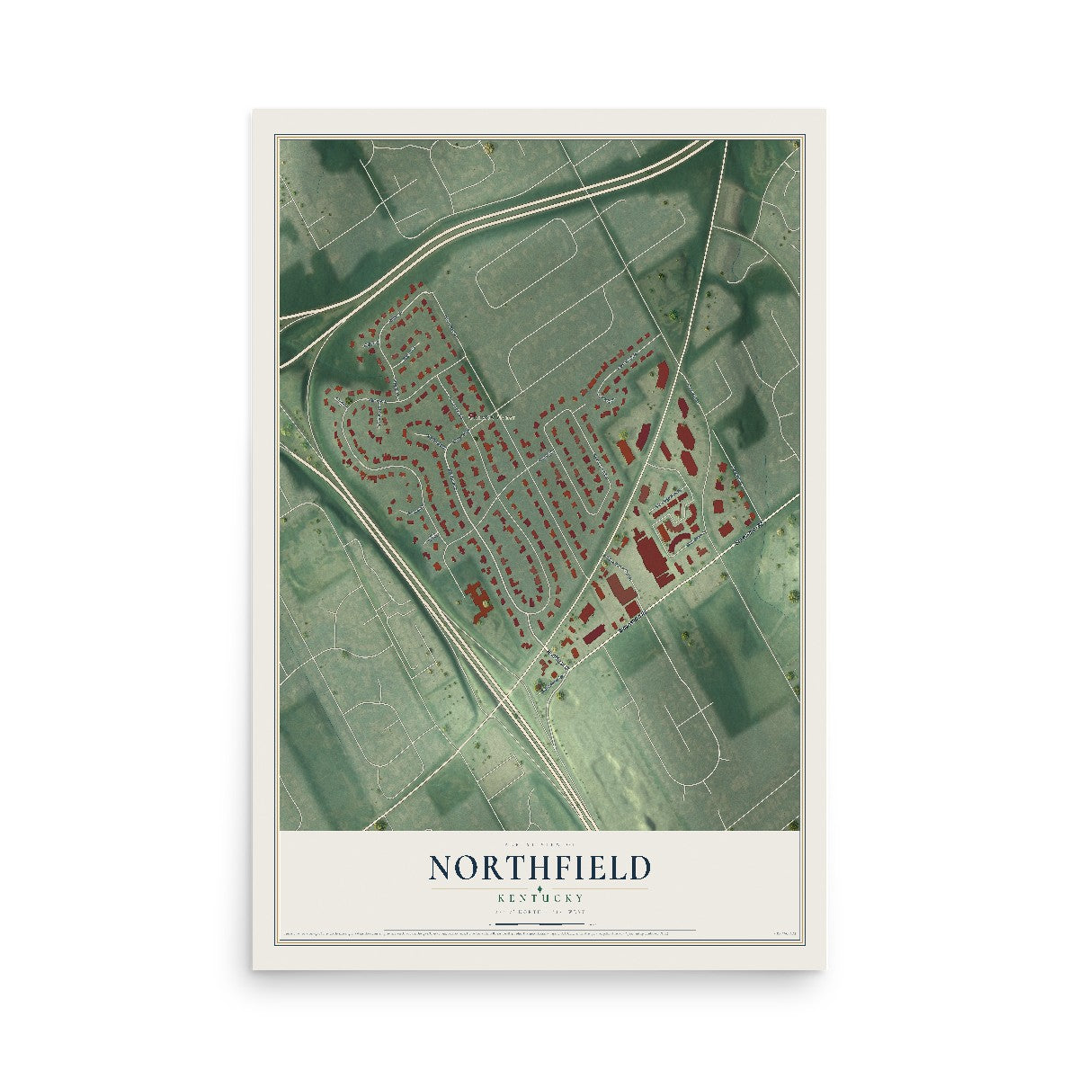 Map of Northfield, Kentucky, 12 x 18 inch unframed archival matte print