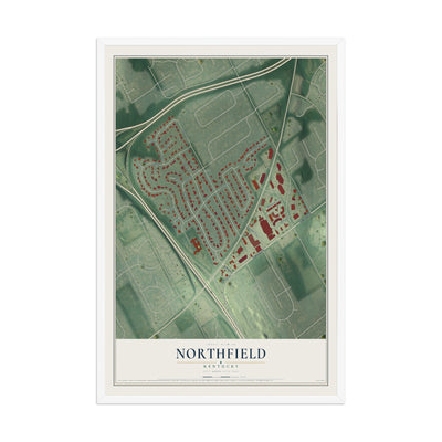 Map of Northfield, Kentucky, 12 x 18 inch print in a white wood frame