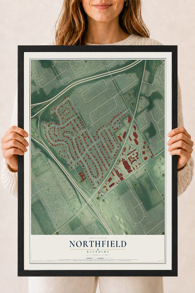 Map of Northfield, Kentucky, 18 x 24 inch print in a black wood frame