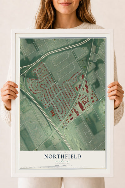 Map of Northfield, Kentucky, 18 x 24 inch print in a white wood frame
