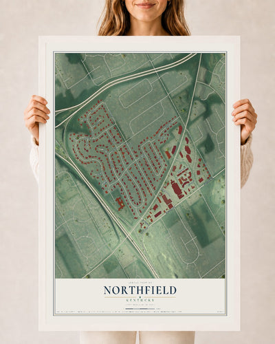 Map of Northfield, Kentucky, 24 x 36 inch print in a white wood frame
