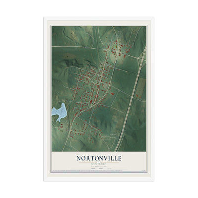 Map of Nortonville, Kentucky, 12 x 18 inch print in a white wood frame