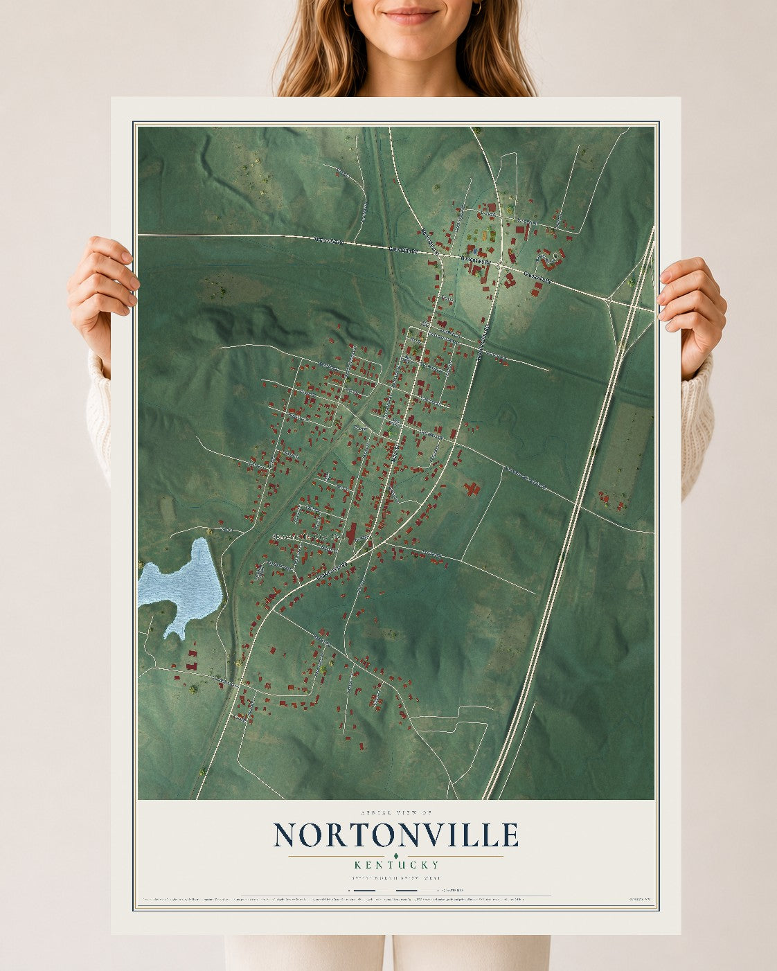 Map of Nortonville, Kentucky, 24 x 36 inch unframed archival matte print