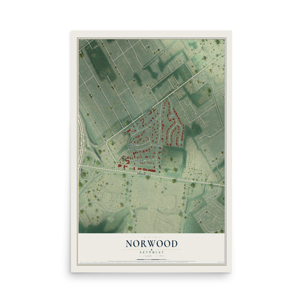 Map of Norwood, Kentucky, 12 x 18 inch unframed archival matte print