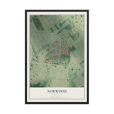 Map of Norwood, Kentucky, 12 x 18 inch print in a black wood frame