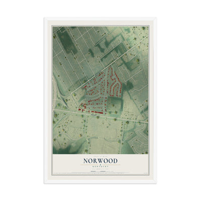 Map of Norwood, Kentucky, 12 x 18 inch print in a white wood frame