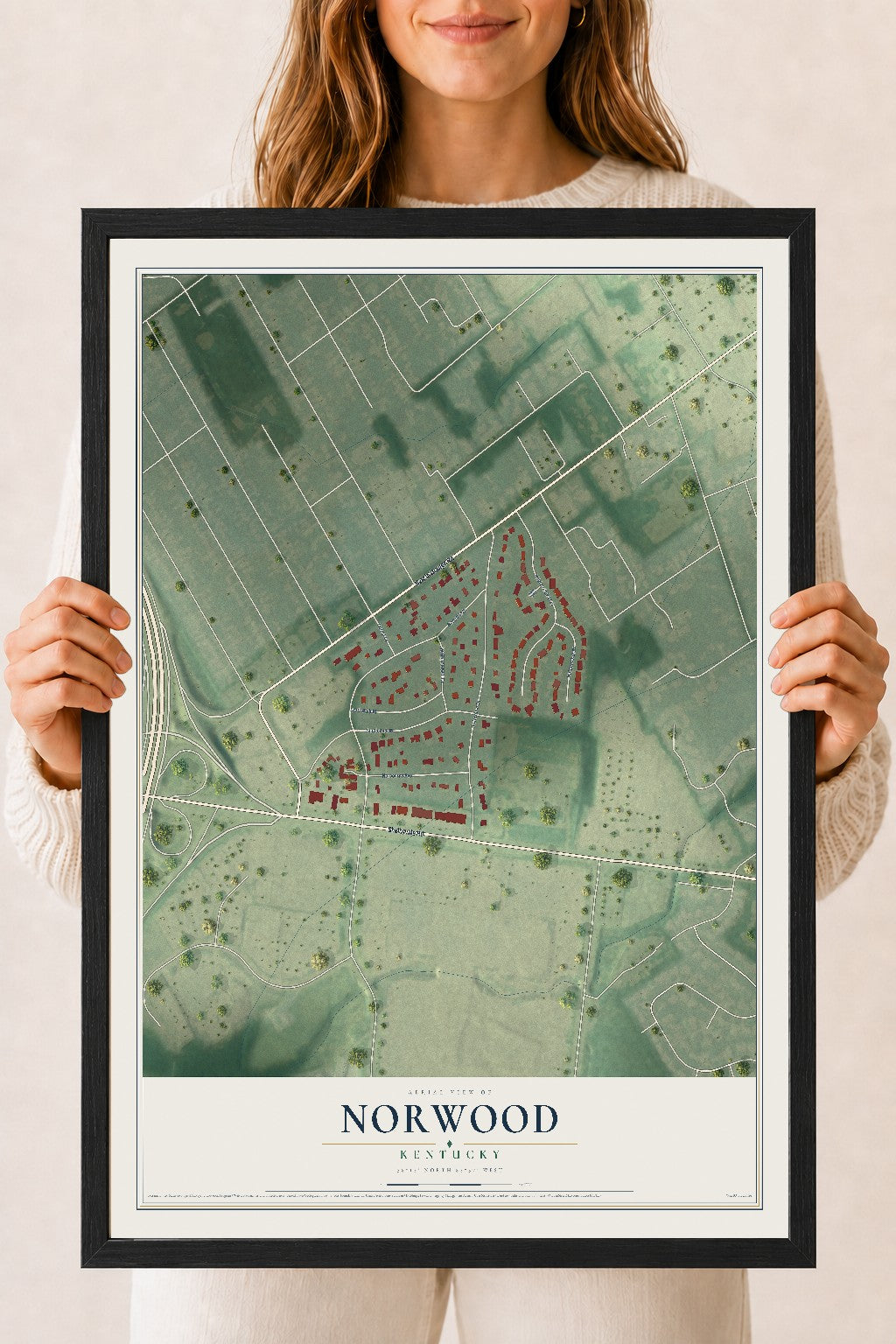 Map of Norwood, Kentucky, 18 x 24 inch print in a black wood frame