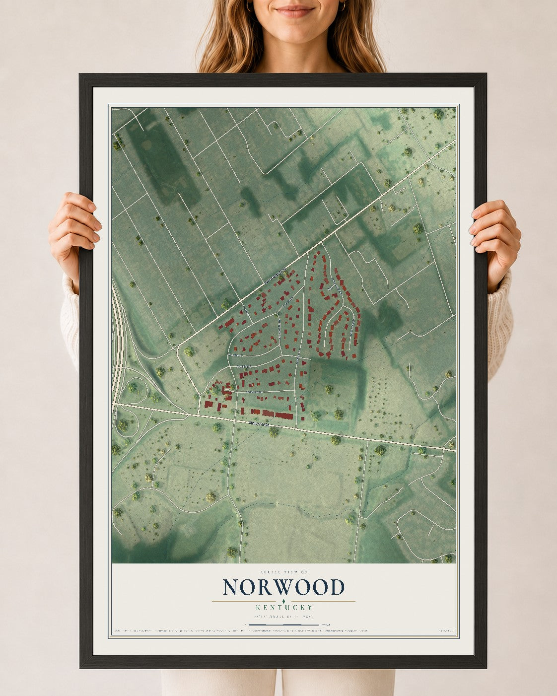 Map of Norwood, Kentucky, 24 x 36 inch print in a black wood frame