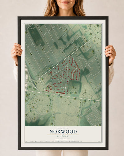 Map of Norwood, Kentucky, 24 x 36 inch print in a black wood frame