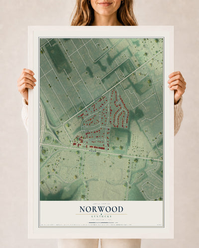 Map of Norwood, Kentucky, 24 x 36 inch print in a white wood frame