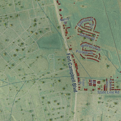 Second close-up of the map of Oak Grove, Kentucky print showing more streets and buildings