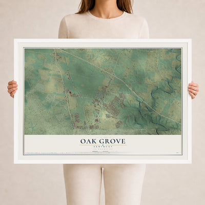 Map of Oak Grove, Kentucky, 24 x 36 inch print in a white wood frame
