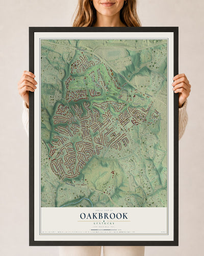 Map of Oakbrook, Kentucky, 24 x 36 inch print in a black wood frame