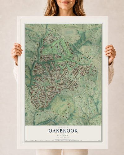 Map of Oakbrook, Kentucky, 24 x 36 inch print in a white wood frame