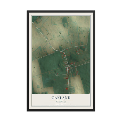 Map of Oakland, Kentucky, 12 x 18 inch print in a black wood frame
