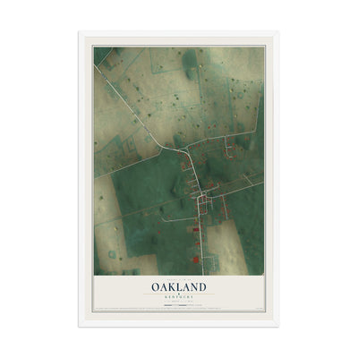 Map of Oakland, Kentucky, 12 x 18 inch print in a white wood frame