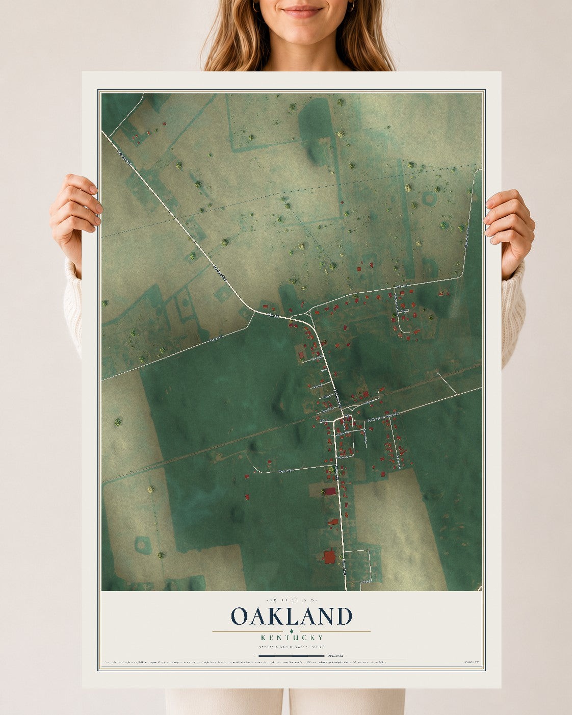 Map of Oakland, Kentucky, 24 x 36 inch unframed archival matte print