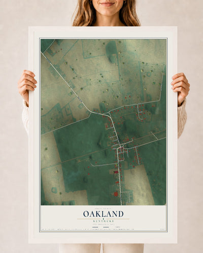Map of Oakland, Kentucky, 24 x 36 inch print in a white wood frame