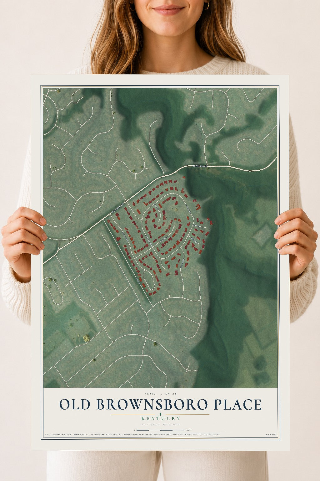 Map of Old Brownsboro Place, Kentucky, 18 x 24 inch unframed archival matte print