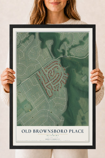 Map of Old Brownsboro Place, Kentucky, 18 x 24 inch print in a black wood frame