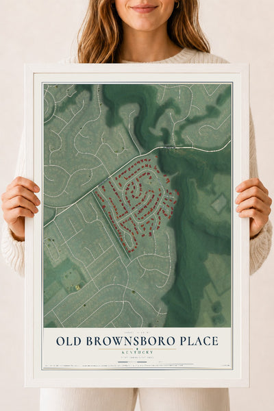 Map of Old Brownsboro Place, Kentucky, 18 x 24 inch print in a white wood frame