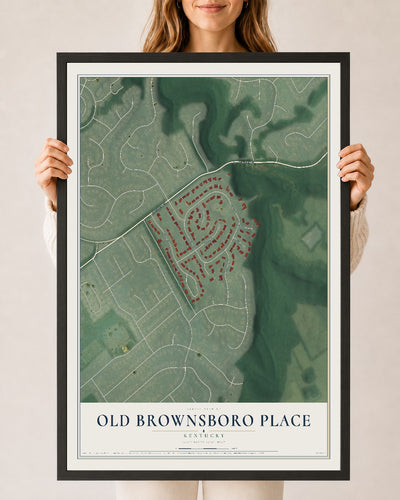 Map of Old Brownsboro Place, Kentucky, 24 x 36 inch print in a black wood frame