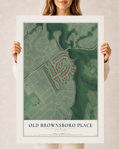 Map of Old Brownsboro Place, Kentucky, 24 x 36 inch print in a white wood frame