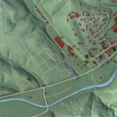 Second close-up of the map of Olive Hill, Kentucky print showing more streets and buildings