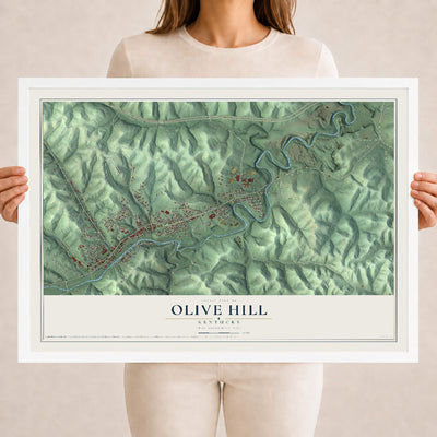 Map of Olive Hill, Kentucky, 18 x 24 inch print in a white wood frame