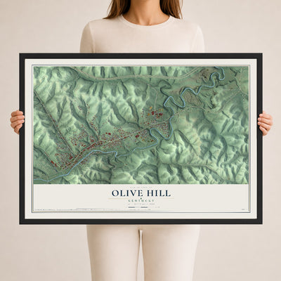 Map of Olive Hill, Kentucky, 24 x 36 inch print in a black wood frame