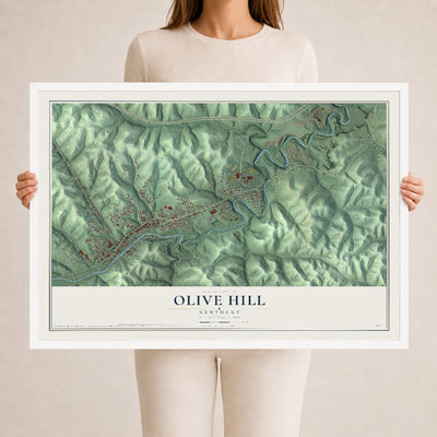 Map of Olive Hill, Kentucky, 24 x 36 inch print in a white wood frame