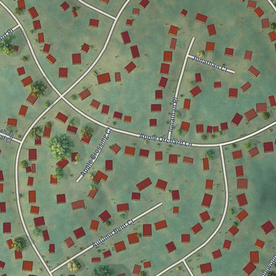 Close-up of the map of Orchard Grass Hills, Kentucky print showing street and building detail