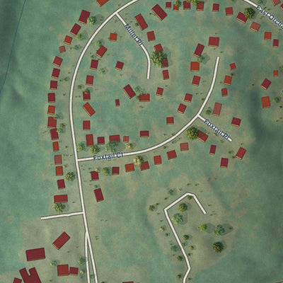 Second close-up of the map of Orchard Grass Hills, Kentucky print showing more streets and buildings