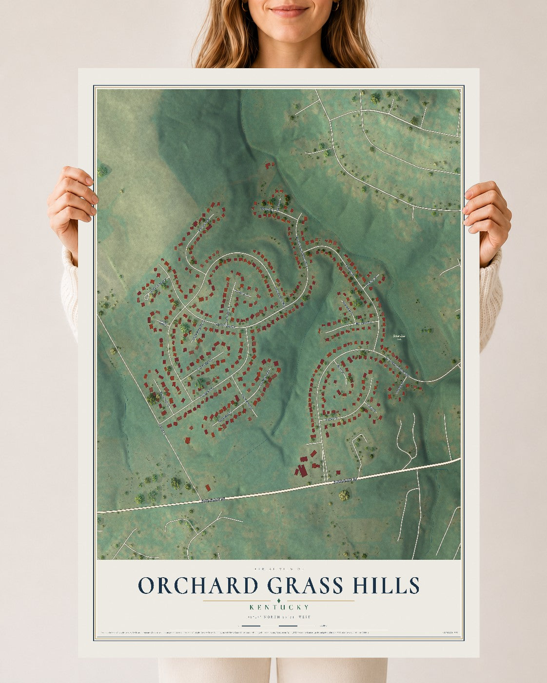 Map of Orchard Grass Hills, Kentucky, 24 x 36 inch unframed archival matte print