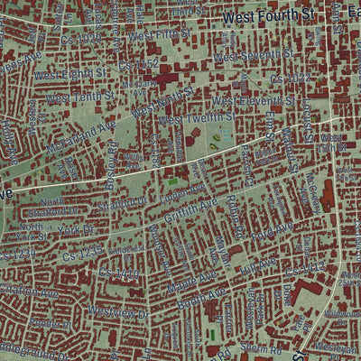 Close-up of the map of Owensboro, Kentucky print showing street and building detail