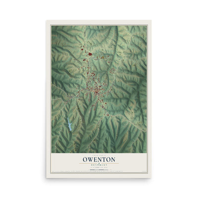Map of Owenton, Kentucky, 12 x 18 inch unframed archival matte print