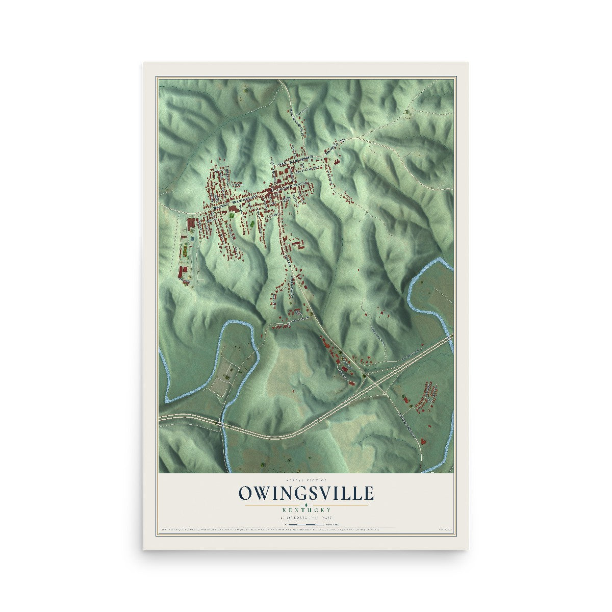Map of Owingsville, Kentucky, 12 x 18 inch unframed archival matte print