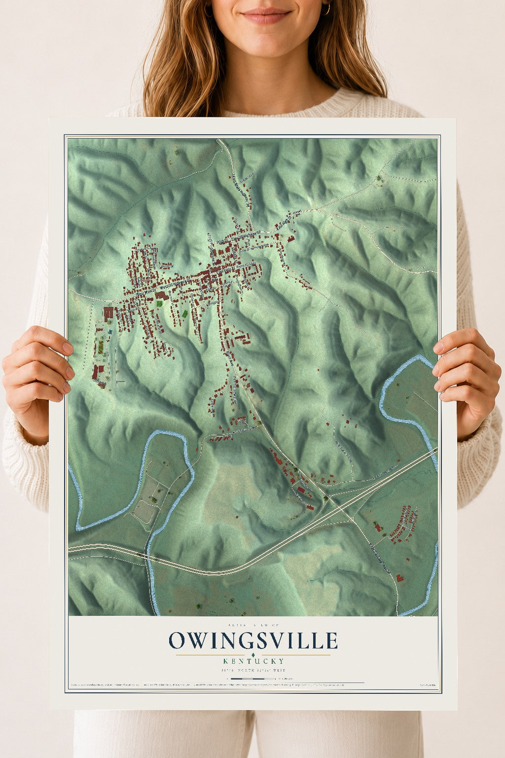 Map of Owingsville, Kentucky, 18 x 24 inch unframed archival matte print