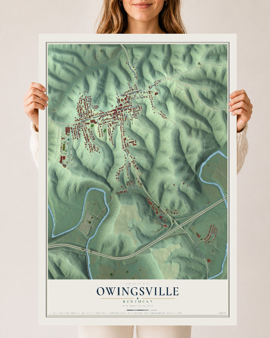 Map of Owingsville, Kentucky, 24 x 36 inch unframed archival matte print
