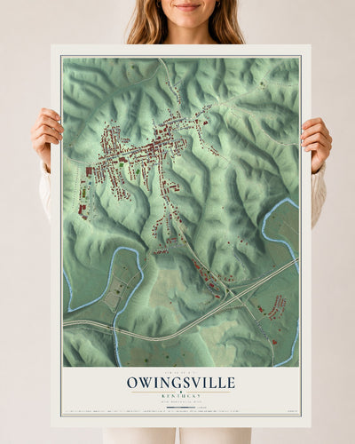 Map of Owingsville, Kentucky, 24 x 36 inch unframed archival matte print