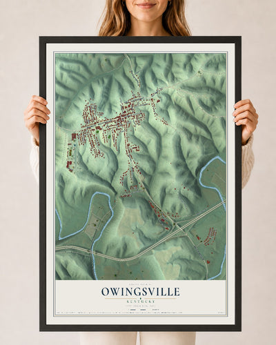 Map of Owingsville, Kentucky, 24 x 36 inch print in a black wood frame
