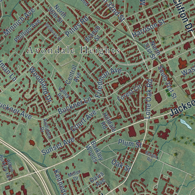 Second close-up of the map of Paducah, Kentucky print showing more streets and buildings